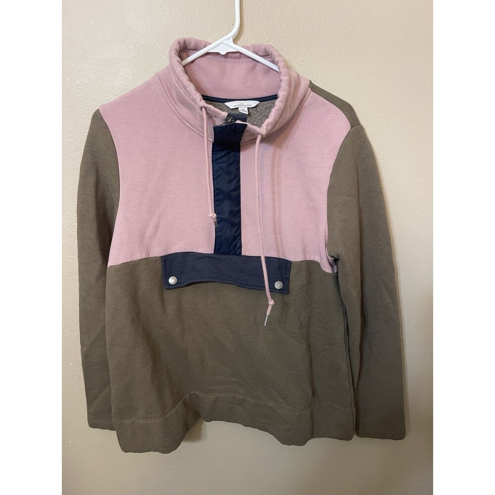 LL Bean Signature Quarter Zip Sweatshirt Womens Medium Pink Brown Cozy